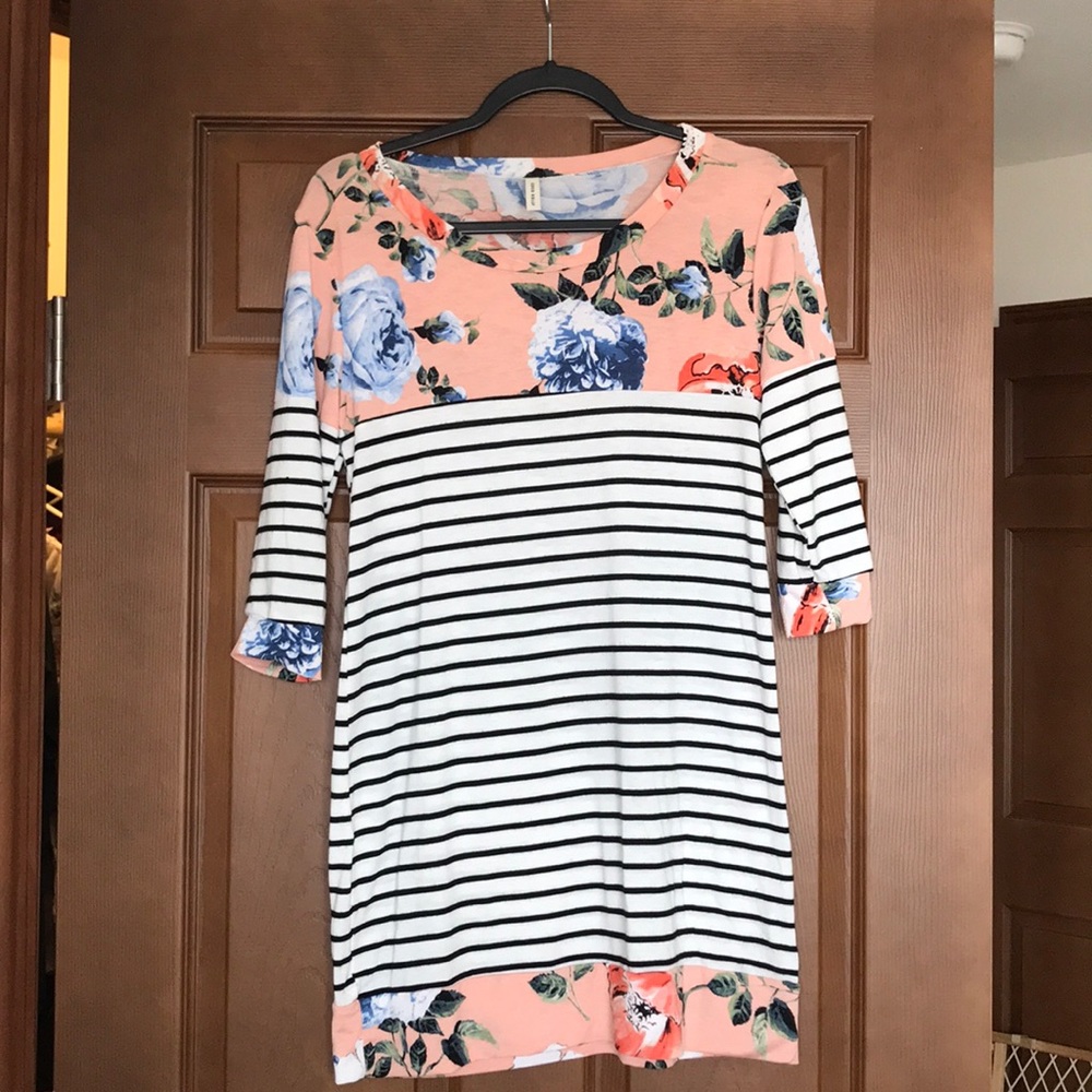 Floral color block with stripes tunic